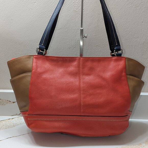 Coach orange/blue/tan tote with front twist lock. GUC! - Picture 7 of 7